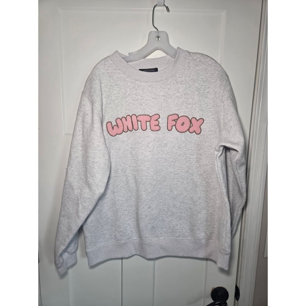 White Fox Boutique Pink Bubble Logo Grey Crewneck Sweatshirt M/L Pullover